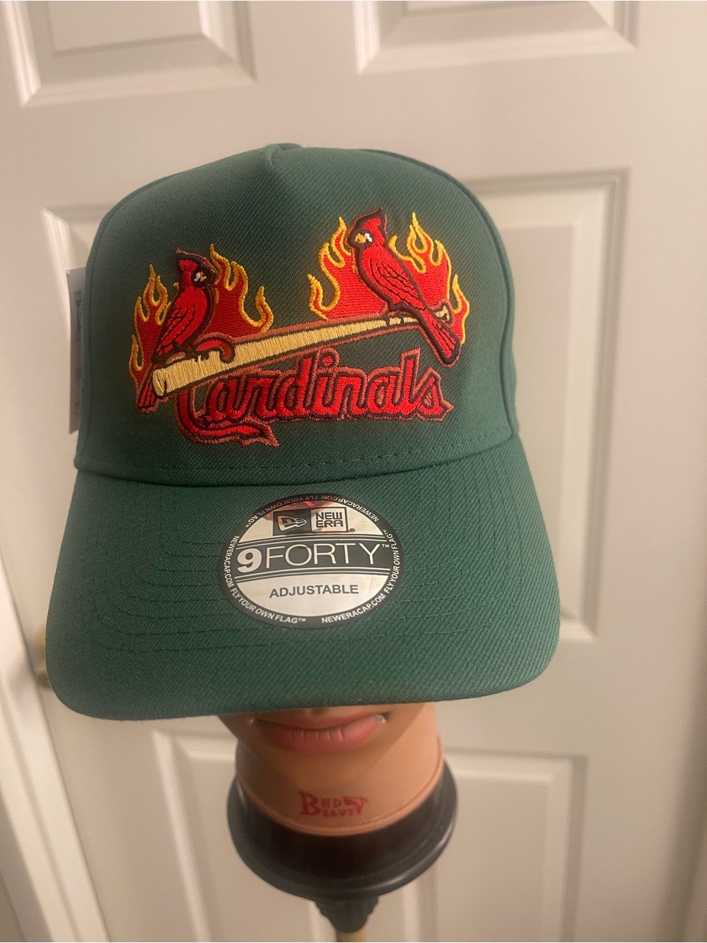 New Era Cardinals Green Hat with Red and Yellow Logo